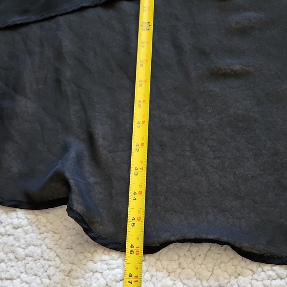 Black Slip Dress Camisole Straps High Low Hem silver tone buttons Pleated Waist - Picture 13 of 16